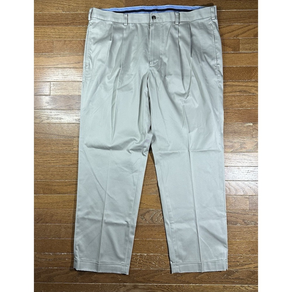 Brooks Brothers Elliot Advantage Chino Khaki Pleated Cuffed Pants 40x30 Stretch